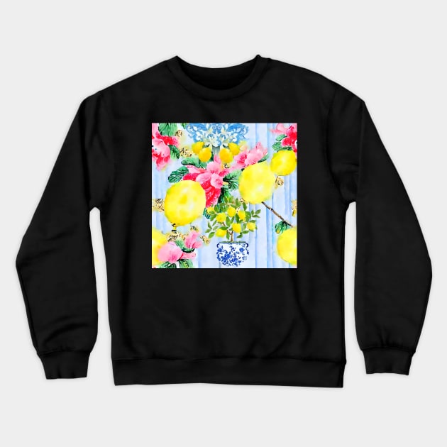 Lemon tree in Italian garden seamless pattern Crewneck Sweatshirt by SophieClimaArt